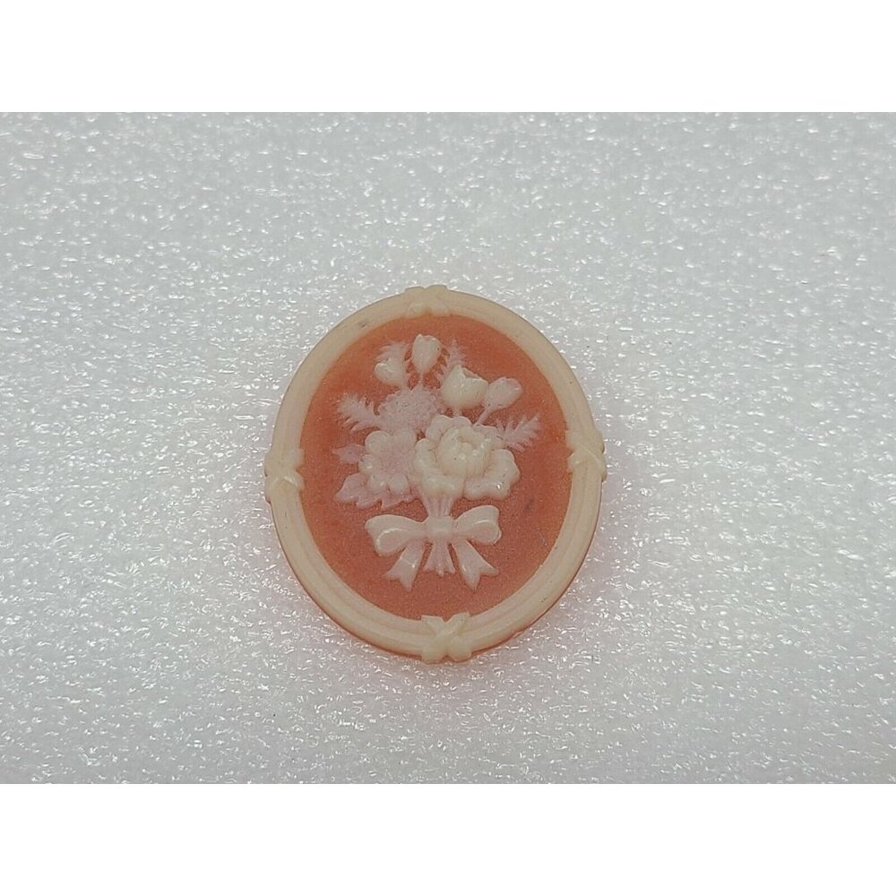 Vintage Avon Coral Resin Flower Cameo Brooch Pin